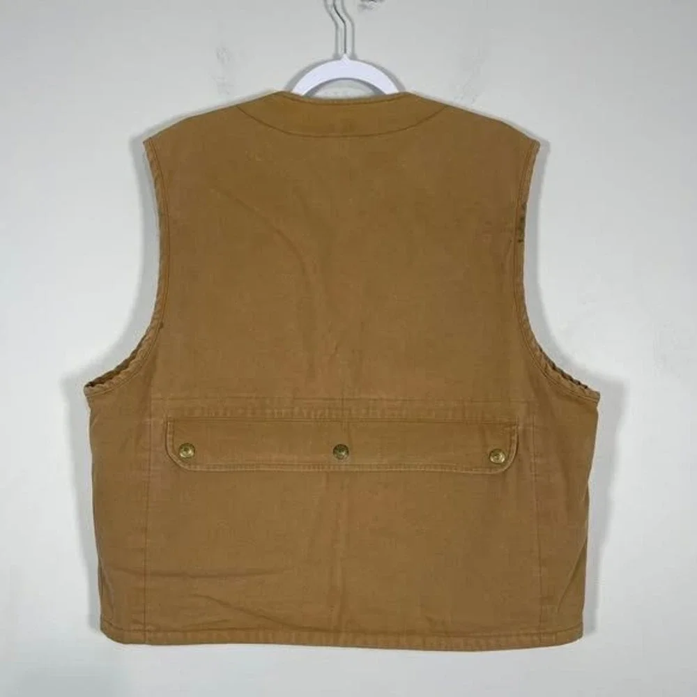 VTG Banana Republic Canvas Field Vest Men LG Hunting Utility Tan Plaid Lined USA